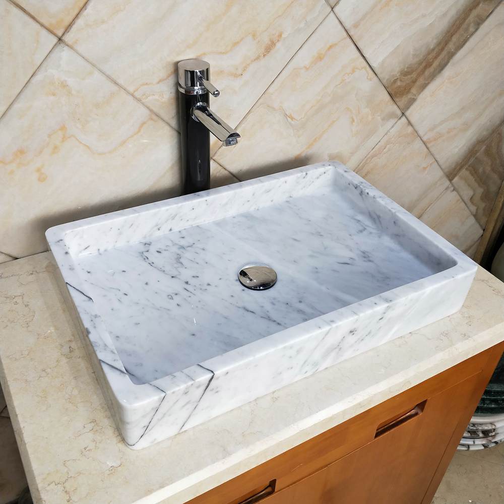 Rectangle Carrara White Marble Vessel Sinks