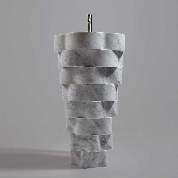 Carrara White Marble Flower Shaped Artist Bathroom Pedestal Sink