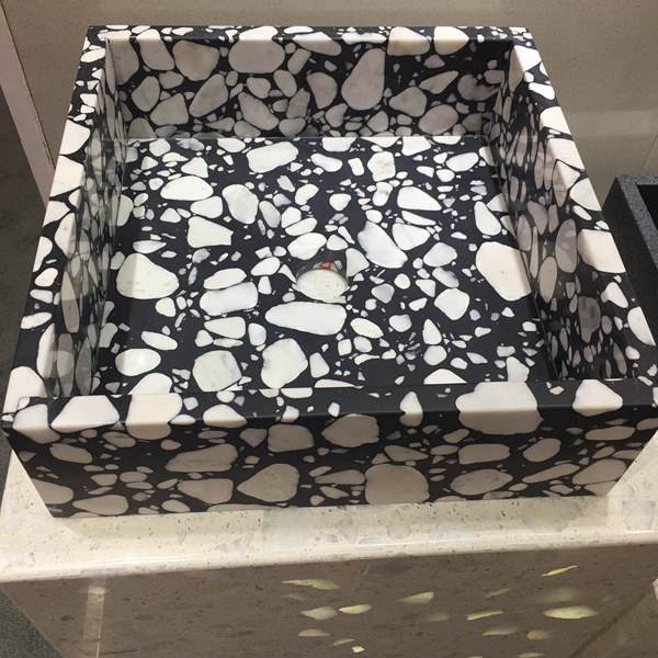 <b>Black And White Square Shaped Terrazzo Bathroom Vessel Sinks</b>