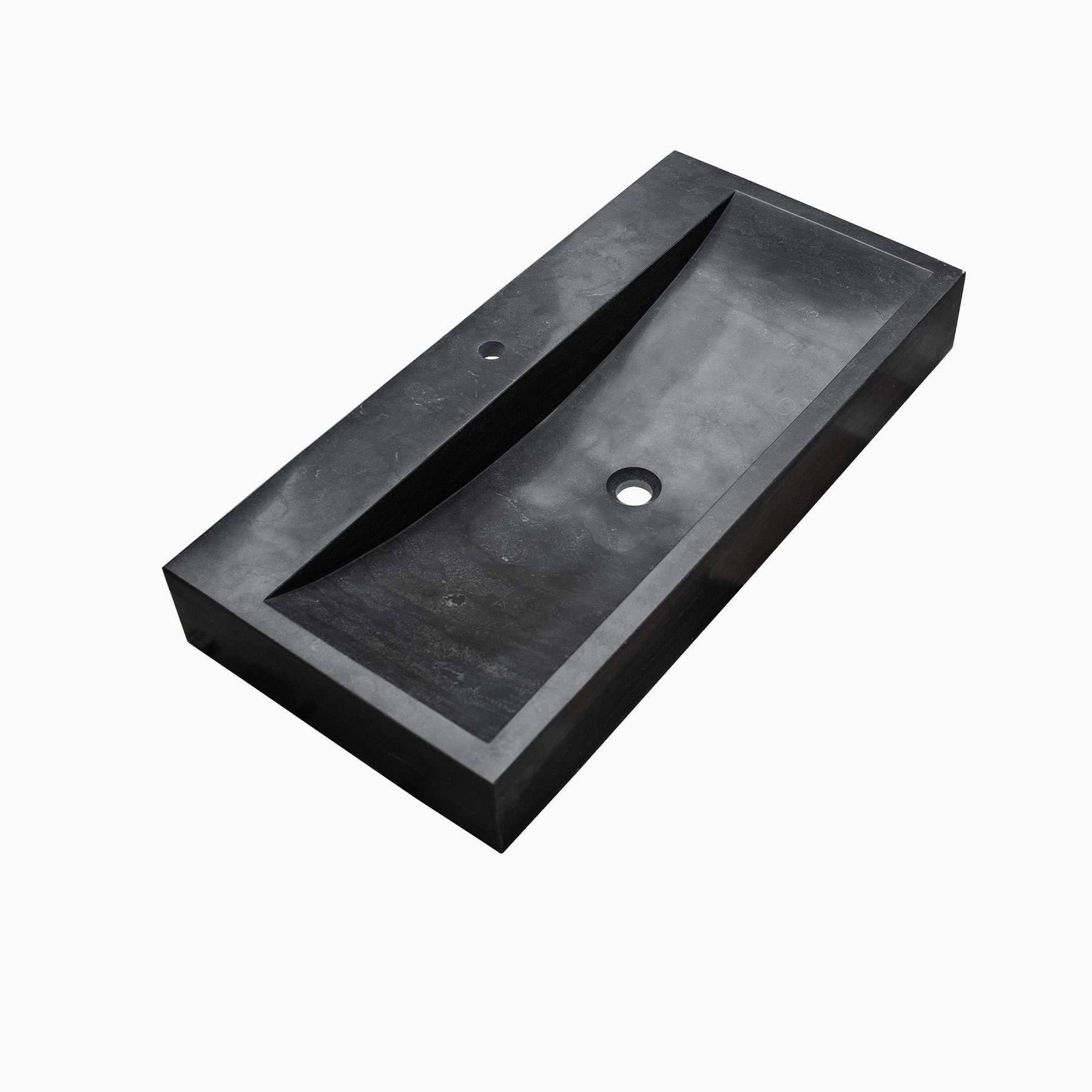 Black Limestone Bathroom Trough Wash Sink With Top