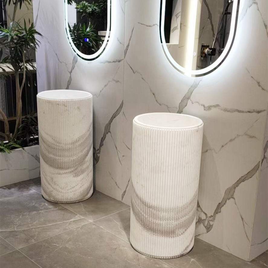 Volakas White Marble Sink Freestanding Pedestal Sinks