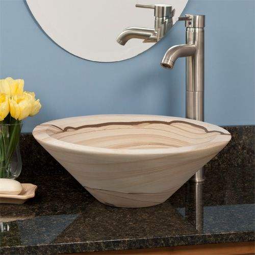 Angled Yellow Sandstone Bathroom Vessel Sinks