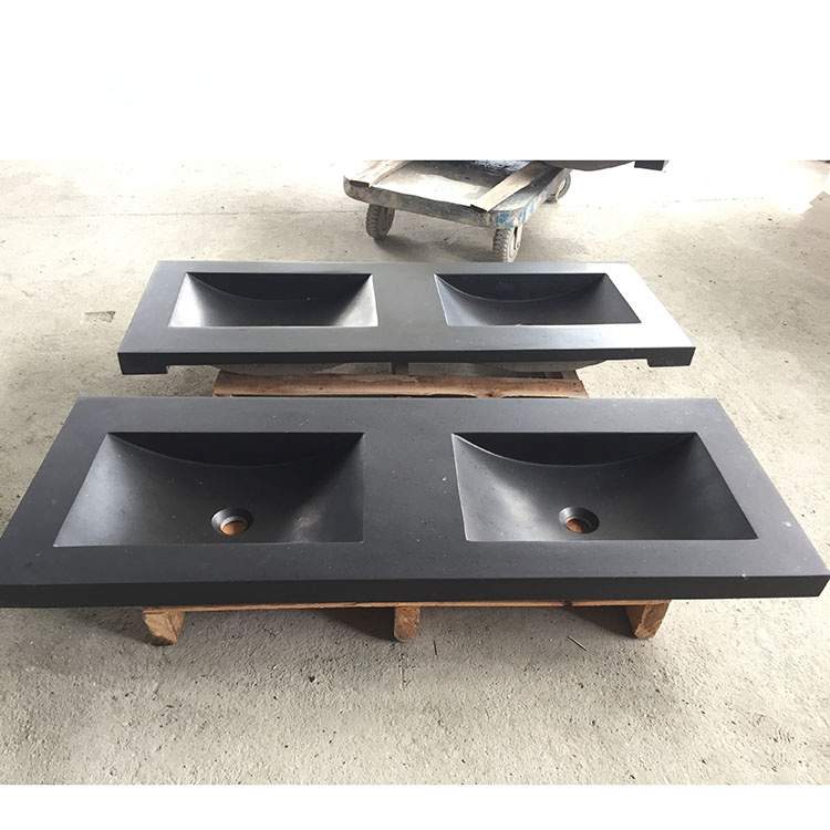 Black Basalt Double Bowl Trough Washing Sinks