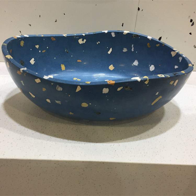 Blue Terrazzo Cement Oval Bathroom Vessel Sinks