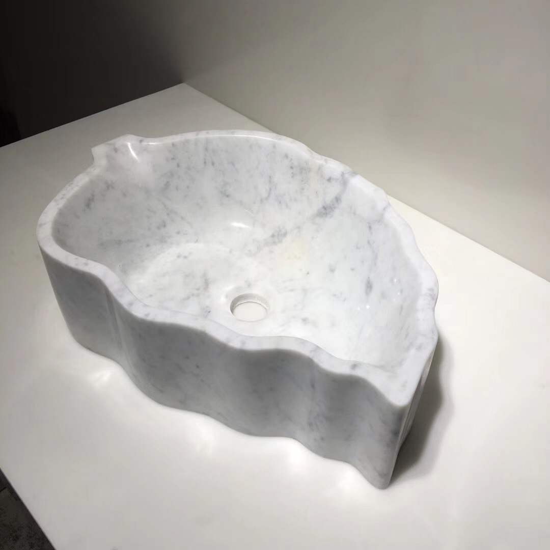 Artist Flower Shaped White Marble Vessel Sink