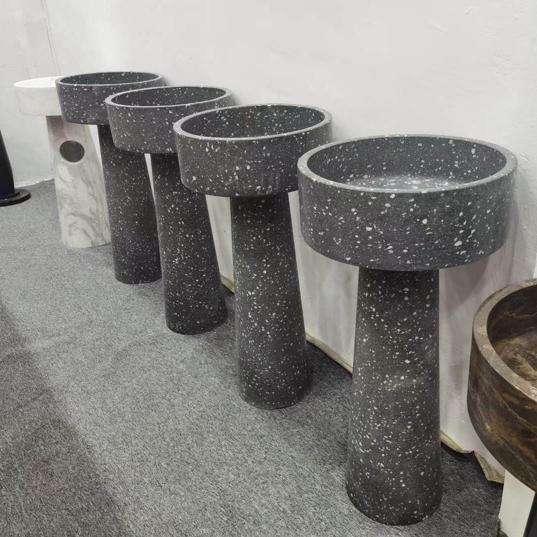 Cement Terrazzo Bathroom Pedestal Washing Sinks