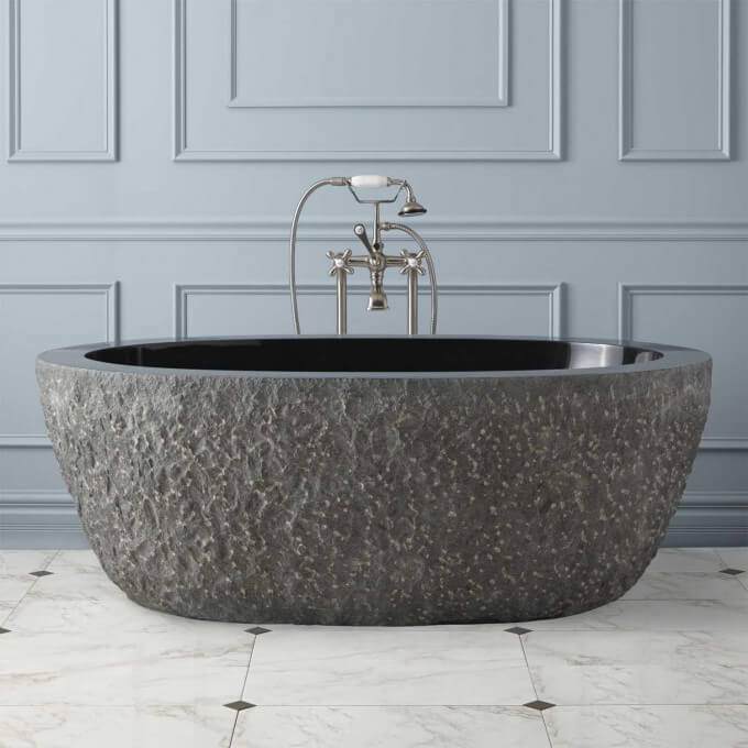Handcrafted Black Granite Soaking Bathtub