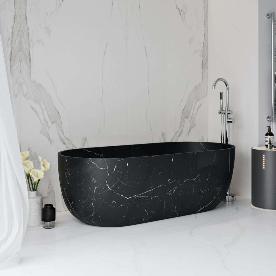 Honed Black Marquina Oval Freestanding Tub