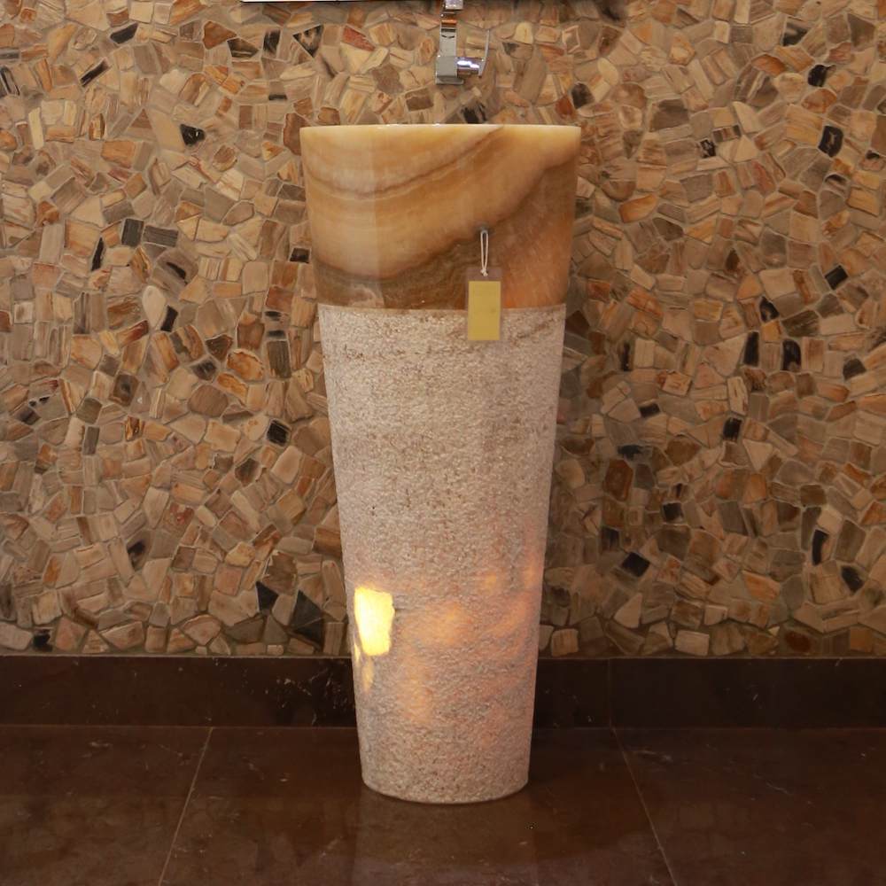 Led-Light Honey Onyx Translucent Pedestal Sink