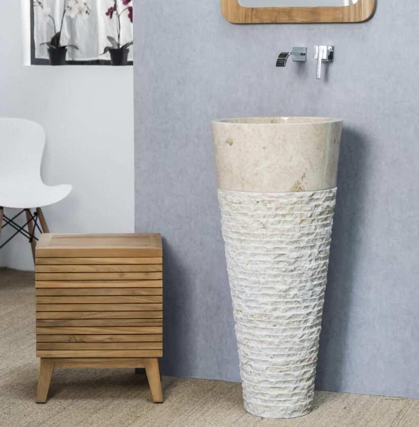 Natural Split Beige Marble Bathroom Pedestal Sink