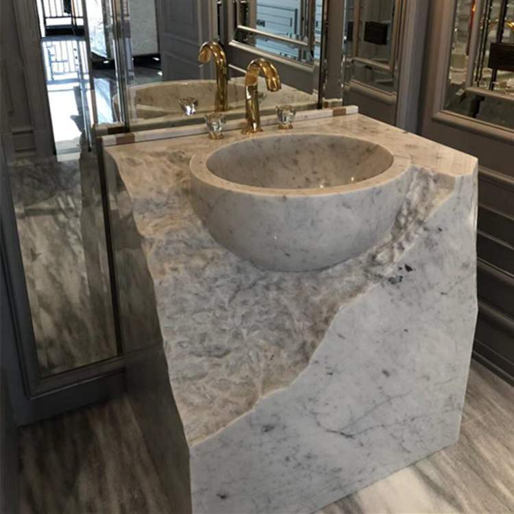 Natural Split Carrara White Marble Decor Pedestal Sink