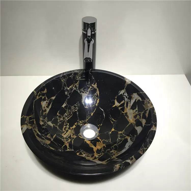 Portoro Italy Round Black Marble Vessel Sink