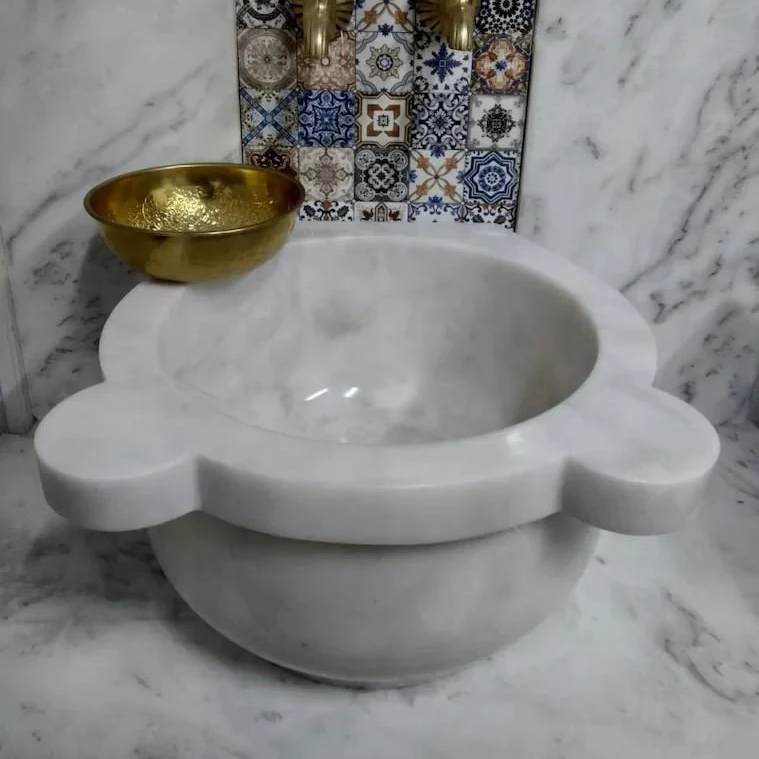 Turkish Hammam White Marble Bath Kurna Sink