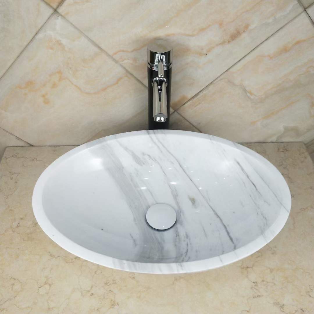 <b>Volakas White Marble Oval Bathroom Wash Basin</b>
