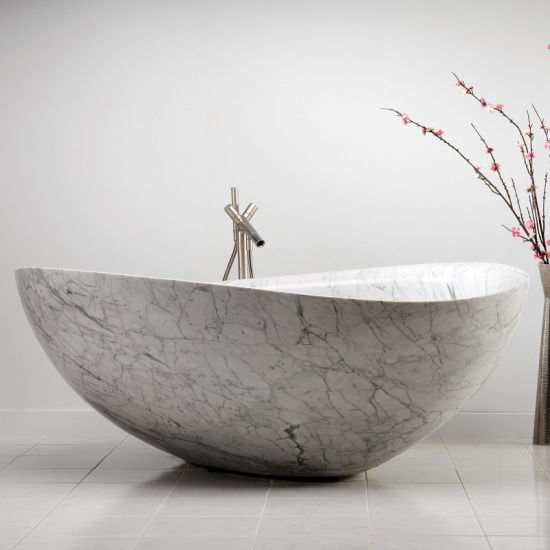 Carrara White Marble Freestanding Oval Bathtub