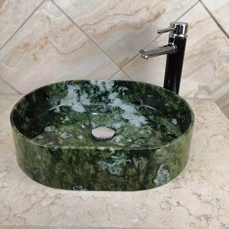 Indian Green Marble Bathroom Oval Vessel Sinks