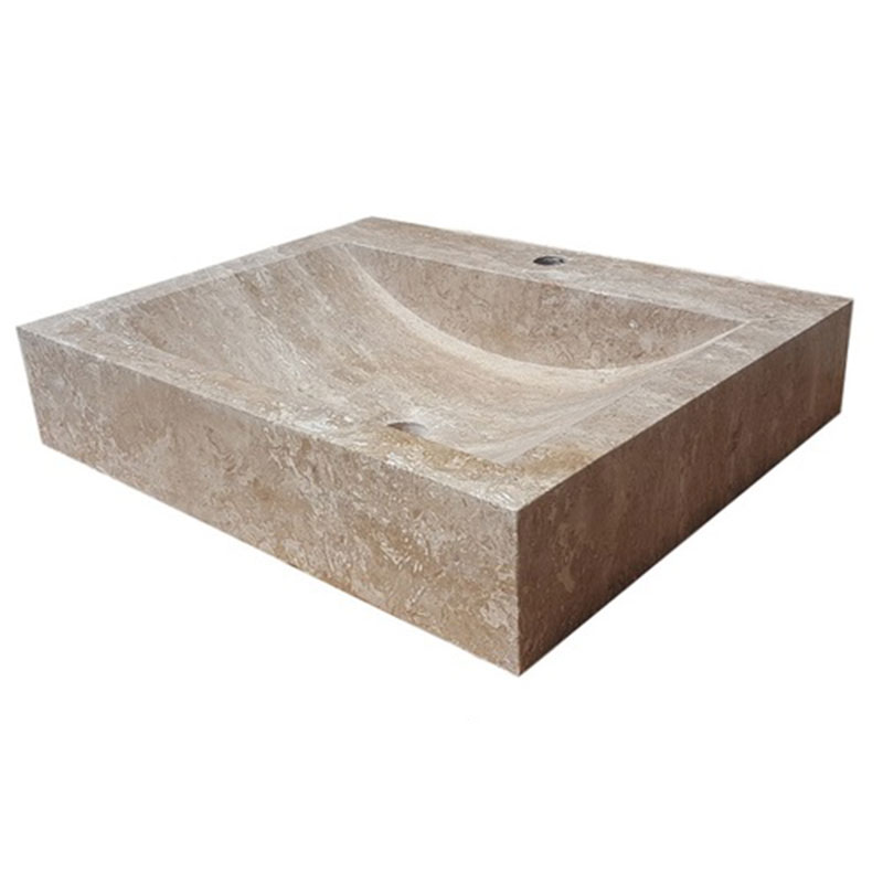 Rectangle Beige Limestone Bathroom Vessel Sinks