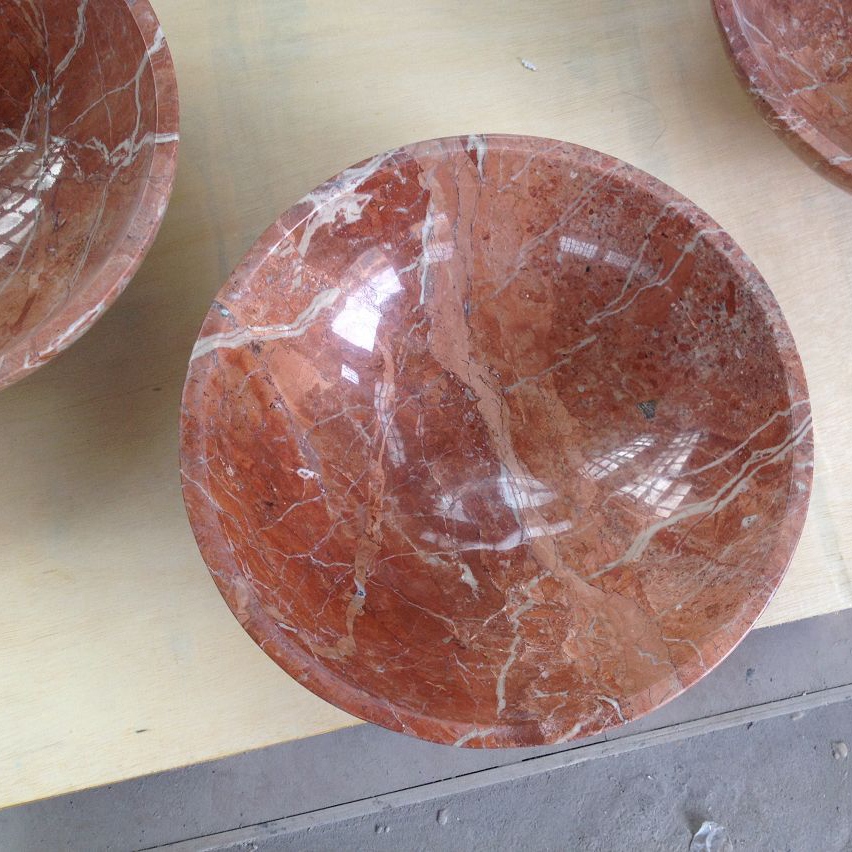 Round Orange Red White Marble Sink Wash Basin