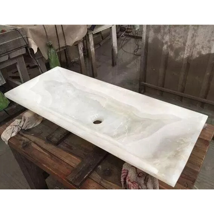 Rectangle White Onyx Wash Basins Bathroom Vessel Sinks