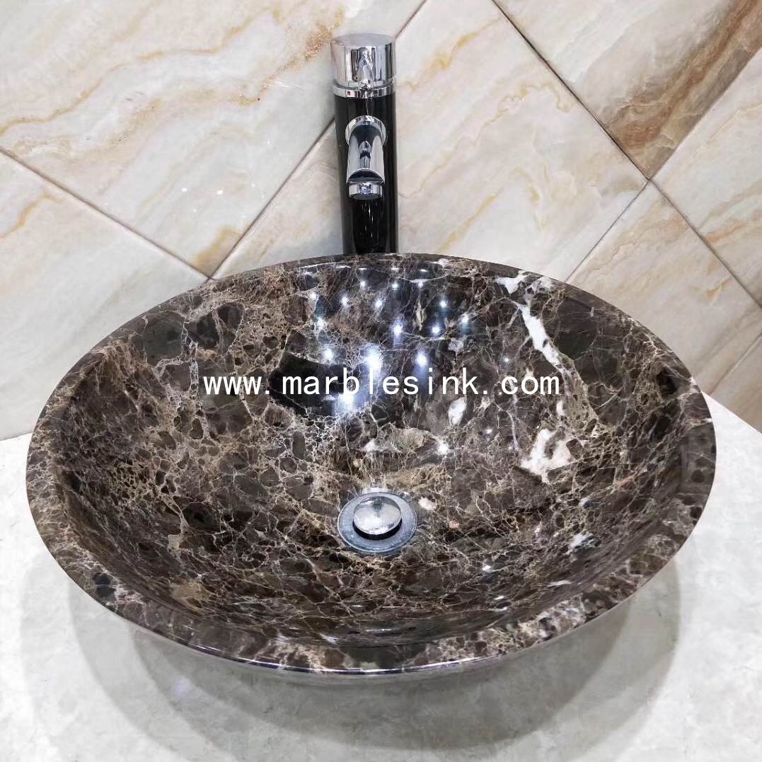 Dark Emperador Marble Wash Basin Vessel Sink