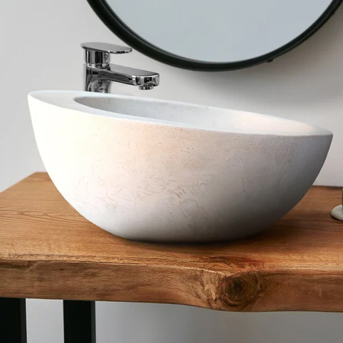 White Limestone Natural Stone Sloped Rim Vessel Sink