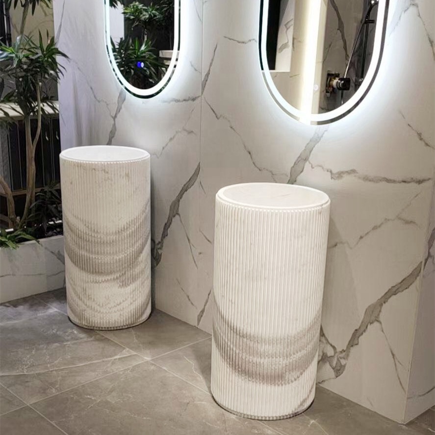 Volakas White Marble Hotel Freestanding Pedestal Sinks